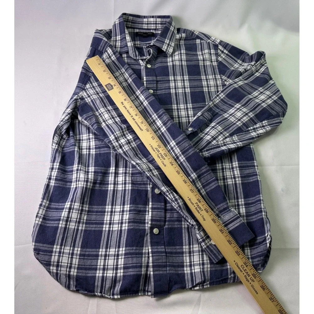 Banana Republic Slim Fit Plaid Button Down Shirt‎ Mens Size Medium Blue White